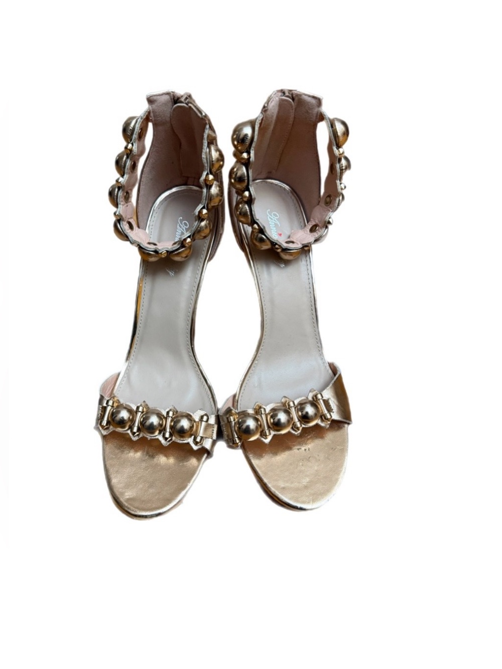 Rose Gold Beaded Ankle-Strap Women's Sandals